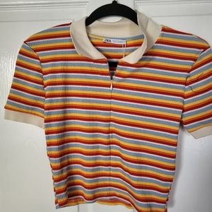 ZARA crop stripped zip up top sz M - NWT
